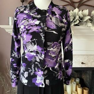 Karen Scott Black and Floral Print Cardigan